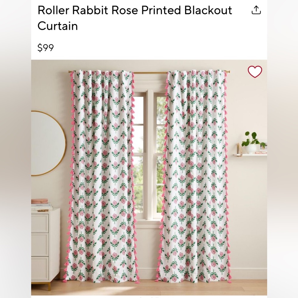 Roller Rabbit Rose Printed Blackout Curtain